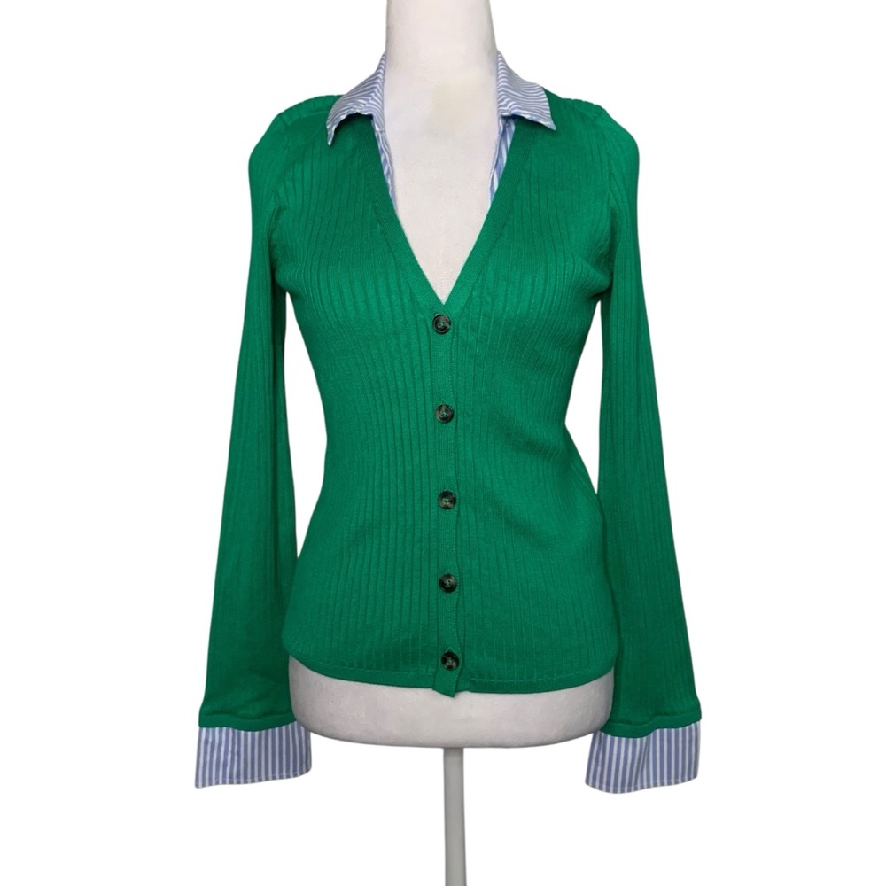 Anthropologie Maeve Women’s XS Layered Twofer Kelly Green Ribbed Women's Top